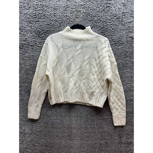 360 Sweater Italian Yarn Elyse Cable Knit Turtleneck Sweater White Women Size XS - Picture 1 of 10